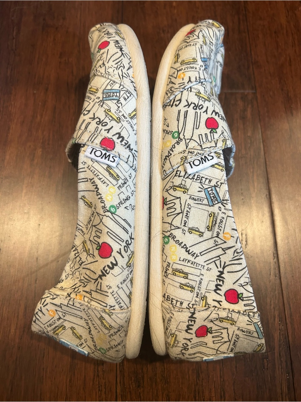TOMS Canvas Slip-Ons with New York Map Print in Cream, Red, Yellow, Blue - Picture 5 of 10